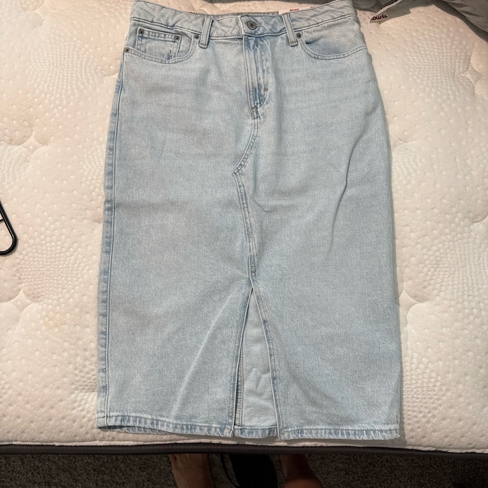 Lucky Brand Light Blue Denim Midi Skirt with Front Slit